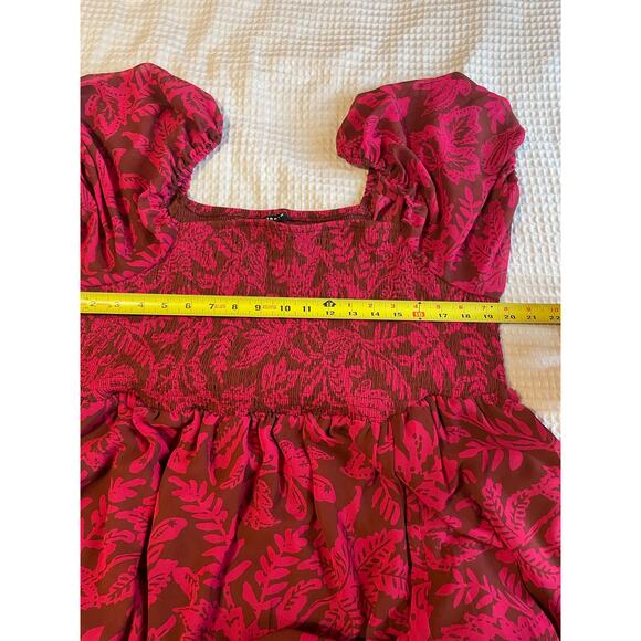 Torrid Cottage Core Smocked Bust Puff Sleeve Red Floral Midi Dress Size 2 (2X) - Picture 11 of 13